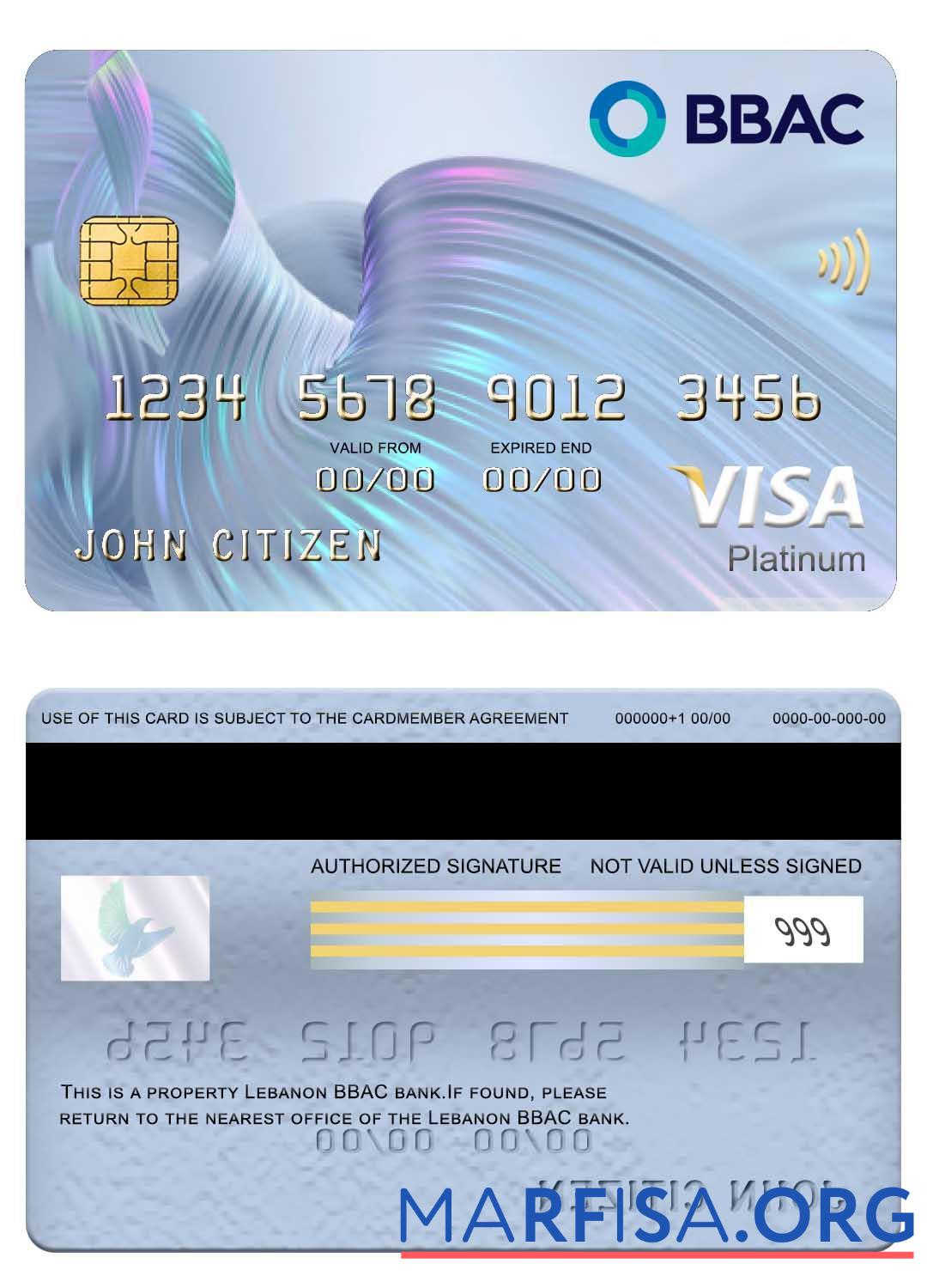 Downloadable Lebanon BBAC visa platinum card download for verification